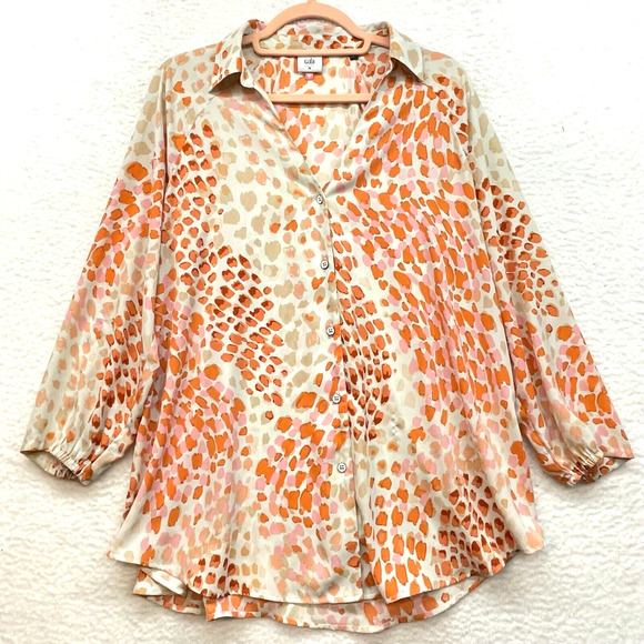 CAbi Tops - CAbi Shirt Womens Medium Orange Go To Blouse Animal Print Button Preppy Classic